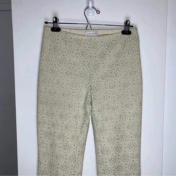 CELINE Women's Pants Gold Metallic Embossed High Waist Straight Leg Trouser 6 - Picture 8 of 16